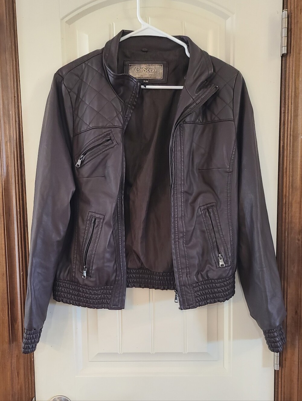 GiSone Quilted Faux Leather Jacket in Dark Brown Size XL